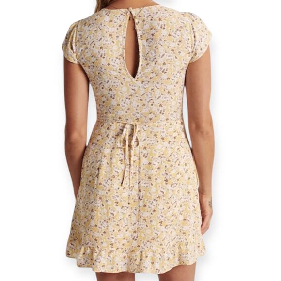 Abercrombie & Fitch Yellow Floral Mini Dress with Pockets Sz Small Sundress - Picture 2 of 15